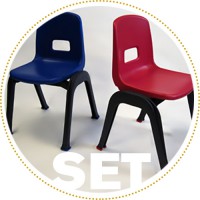 D130 Set of 2 Stackable School Chairs, 12in. High Blue & Red