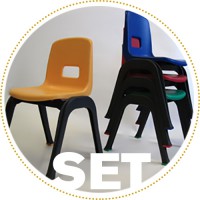 D130 Set of 4 Stackable School Chairs, 12" High Seats, Red, Blue, Yellow, Green, Heavy Duty.