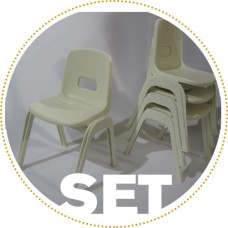 D130 Set of 4 Stackable School Chairs, 12" High Seats, White Seat White Frame Heavy Duty to Complement Wedding Events